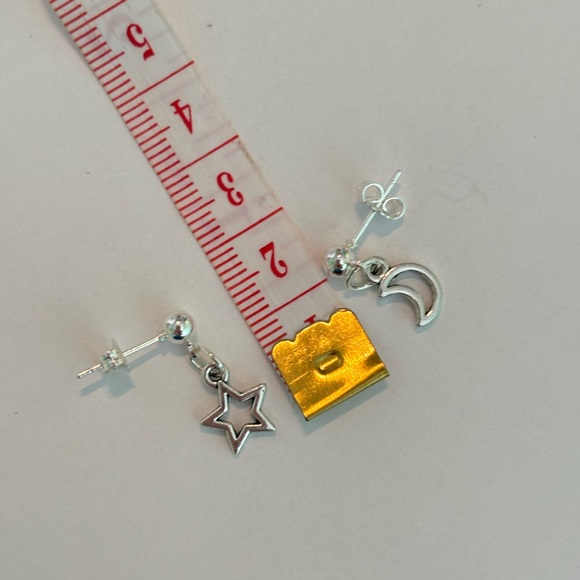 925 sterling silver plated small ball stud moon and star earrings tiny - Picture 5 of 5